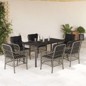 vidaXL Set mobilier de grădină cu perne, 7 piese, gri, poliratan imagine