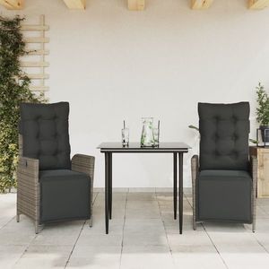 vidaXL Set mobilier de grădină cu perne, 3 piese, gri, poliratan imagine