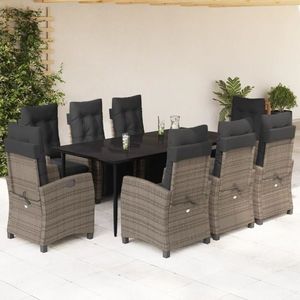 vidaXL Set mobilier grădină cu perne, 9 piese, gri, poliratan imagine