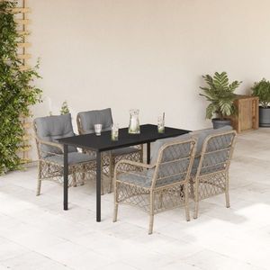 vidaXL Set mobilier pentru grădină, 5 piese, cu perne, bej, poliratan imagine