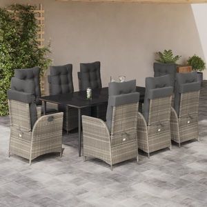 vidaXL Set mobilier grădină cu perne, 9 piese, gri deschis, poliratan imagine