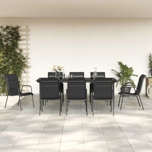 vidaXL Set mobilier de grădină, 9 piese, negru, oțel și textilenă imagine