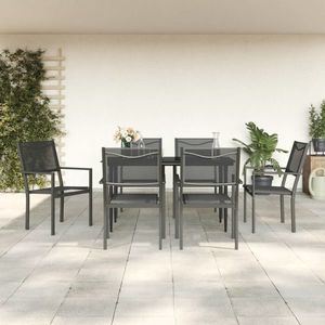 vidaXL Set mobilier de grădină, 7 piese, negru, oțel și textilenă imagine