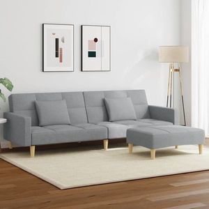 vidaXL Canapea extensibilă cu taburet, 2 locuri, gri deschis, textil imagine
