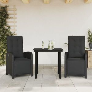 vidaXL Set mobilier de bistro cu perne, 3 piese, negru, ratan PE imagine