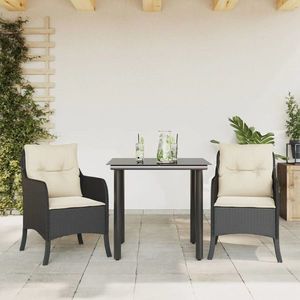 vidaXL Set mobilier de grădină cu perne, 3 piese, negru, poliratan imagine