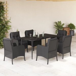 vidaXL Set mobilier de grădină cu perne, 7 piese, negru, poliratan imagine