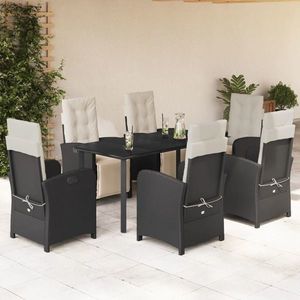 vidaXL Set mobilier de grădină cu perne, 7 piese, negru, poliratan imagine