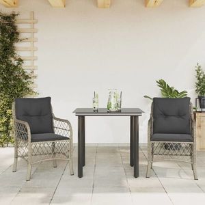 vidaXL Set bistro cu perne, 3 piese, gri deschis, poliratan imagine