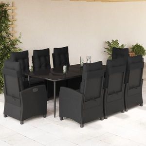 vidaXL Set mobilier de grădină cu perne, 9 piese, negru, poliratan imagine