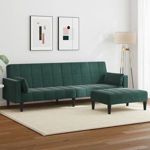 vidaXL Canapea extensibilă cu taburet, 2 locuri, verde închis, catifea imagine