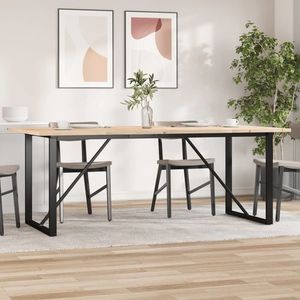 vidaXL Masă bucătărie, cadru O, 200x100x75, 5cm lemn masiv pin și Oţel imagine