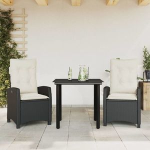 vidaXL Set mobilier de grădină cu perne, 3 piese, negru, poliratan imagine