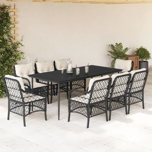 vidaXL Set mobilier de grădină cu perne, 9 piese, negru, poliratan imagine