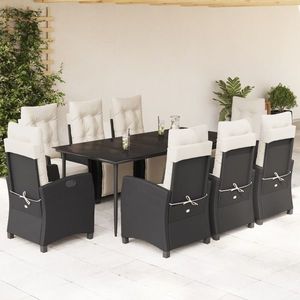 vidaXL Set mobilier de grădină cu perne, 9 piese, negru, poliratan imagine