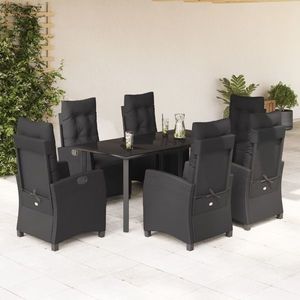 vidaXL Set mobilier de grădină cu perne, 7 piese, negru, poliratan imagine