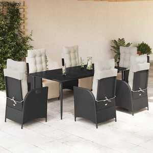 vidaXL Set mobilier de grădină cu perne, 7 piese, negru, poliratan imagine