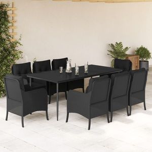 vidaXL Set mobilier de grădină cu perne, 9 piese, negru, poliratan imagine