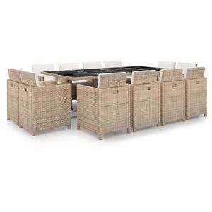 vidaXL Set mobilier de exterior cu perne, 13 piese, bej, poliratan imagine