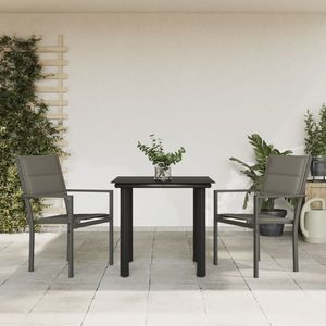 vidaXL Set mobilier de grădină, 3 piese, negru, textilenă și oțel imagine