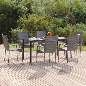 vidaXL Set mobilier de grădină, 7 piese, gri, poliratan imagine