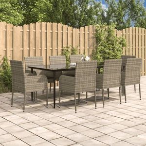 vidaXL Set mobilier de grădină cu perne, 9 piese, negru/gri, poliratan imagine