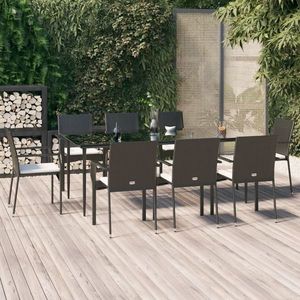 vidaXL Set mobilier de grădină cu perne, 9 piese, negru, poliratan imagine