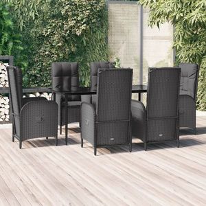 vidaXL Set mobilier de grădină cu perne, 7 piese, negru, poliratan imagine