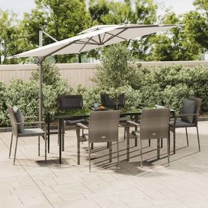 vidaXL Set mobilier de grădină cu perne, 7 piese, negru/gri, poliratan imagine