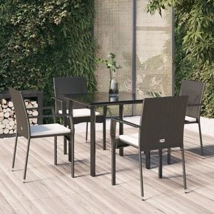 vidaXL Set mobilier de grădină cu perne, 5 piese, negru, poliratan imagine
