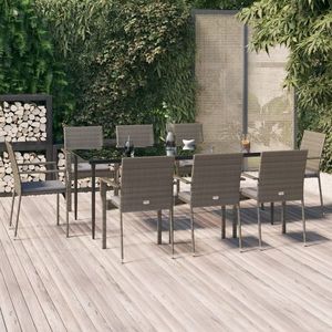 vidaXL Set mobilier de grădină cu perne, 9 piese, negru/gri, poliratan imagine