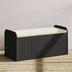 vidaXL Bancă de depozitare cu pernă, negru, 115x51x52 cm, poliratan imagine