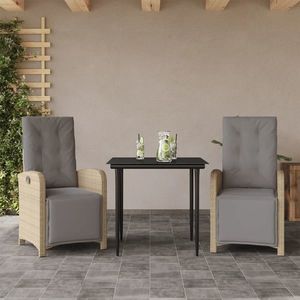 vidaXL Set bistro cu perne, 3 piese, bej, poliratan imagine