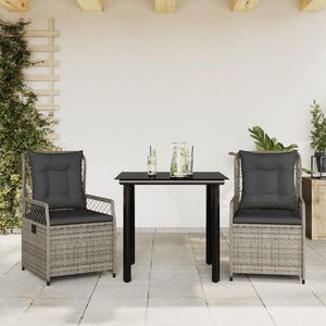 vidaXL Set mobilier de grădină cu perne, 3 piese, gri, poliratan imagine