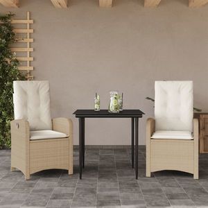 vidaXL Set mobilier de grădină cu perne, 3 piese, bej, poliratan imagine