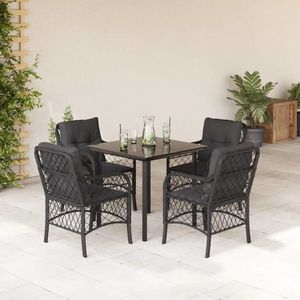 vidaXL Set mobilier de grădină cu perne, 5 piese, negru, poliratan imagine