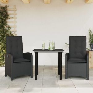 vidaXL Set mobilier de grădină cu perne, 3 piese, negru, poliratan imagine