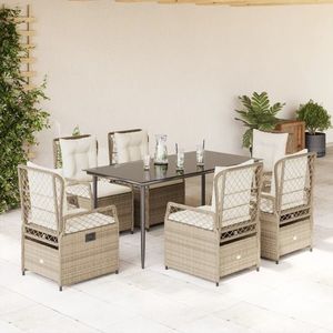vidaXL Set de masă pentru grădină, 7 piese, cu perne, bej, poliratan imagine