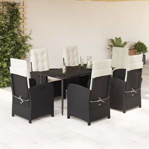 vidaXL Set mobilier de grădină cu perne, 7 piese, negru, poliratan imagine