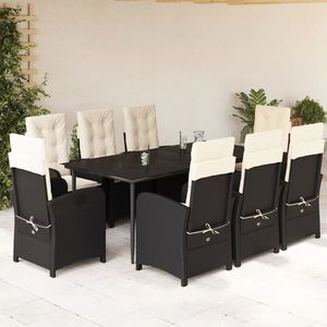 vidaXL Set mobilier de grădină cu perne, 9 piese, negru, poliratan imagine