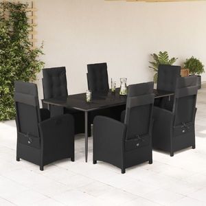 vidaXL Set mobilier de grădină cu perne, 7 piese, negru, poliratan imagine