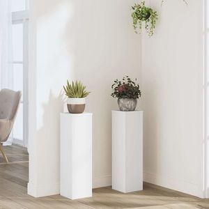 vidaXL Suporturi de plante, 2 buc., alb, 17x17x60 cm, lemn prelucrat imagine