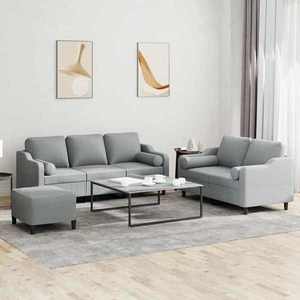 vidaXL Set de canapele, 3 piese, gri deschis, textil imagine