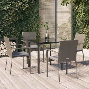 vidaXL Set mobilier grădină cu perne, 5 piese, negru și gri, poliratan imagine