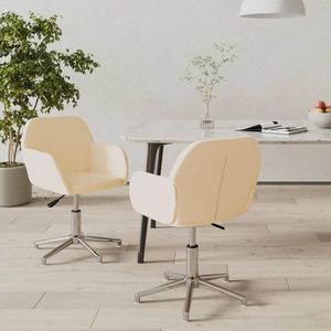 vidaXL Scaune de bucătărie pivotante, 2 buc., crem, material textil imagine