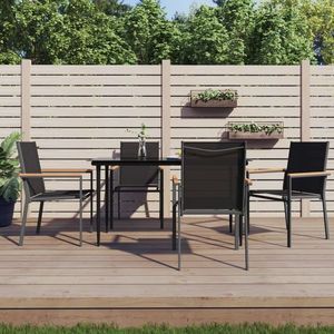 vidaXL Set mobilier de grădină, 5 piese, negru, textilenă și oțel imagine