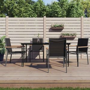 vidaXL Set mobilier de grădină, 5 piese, negru, textilenă și oțel imagine