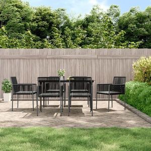 vidaXL Set mobilier grădină cu perne, 7 piese, negru, poliratan & oțel imagine