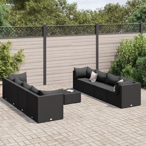 vidaXL Set mobilier de grădină cu perne, 9 piese, negru, poliratan imagine