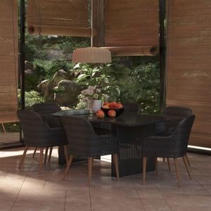 vidaXL Set mobilier de grădină, 7 piese, negru, poliratan imagine